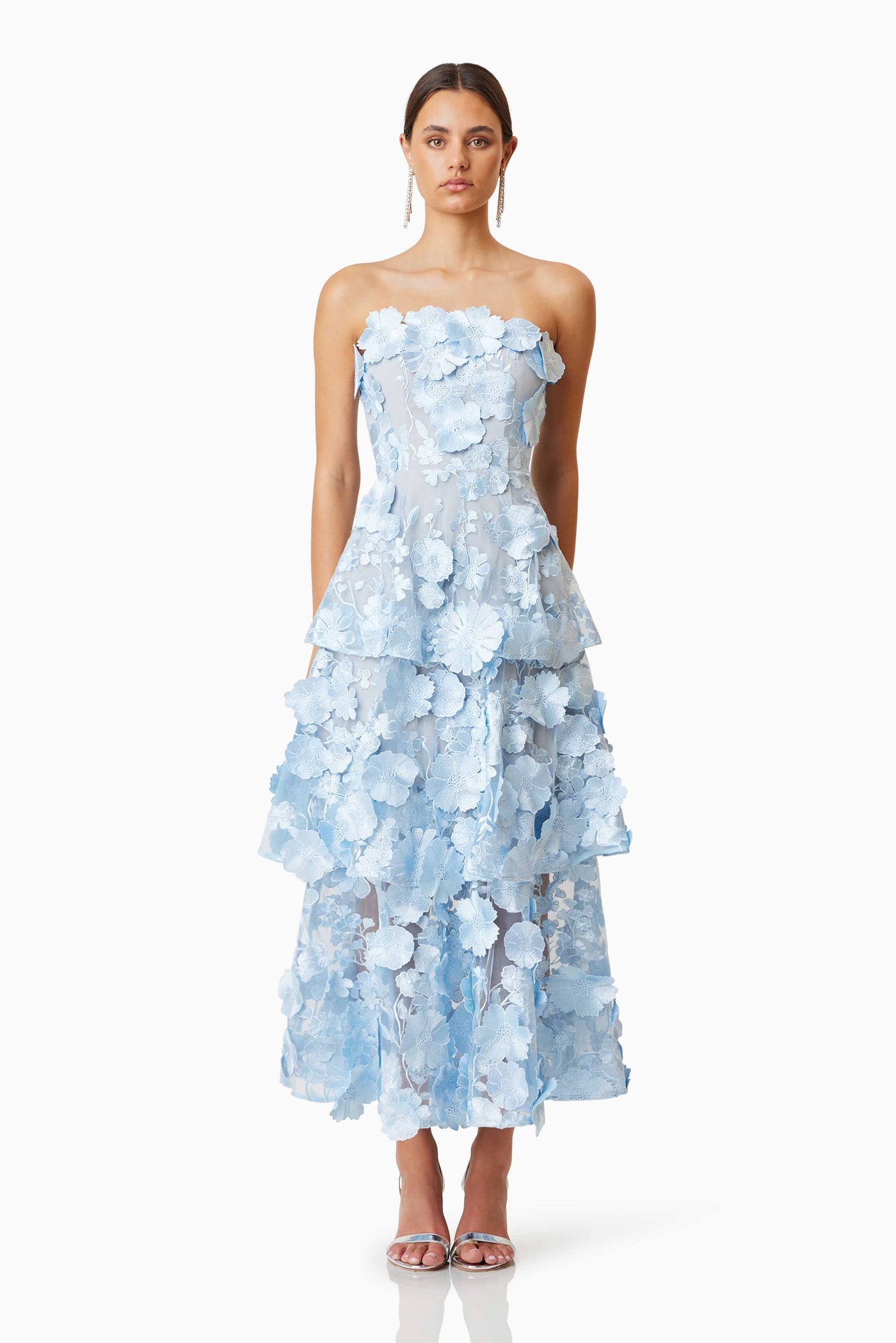 ELLIATT- Selene Maxi Tiered 3D Dress in Blue (XXL)
