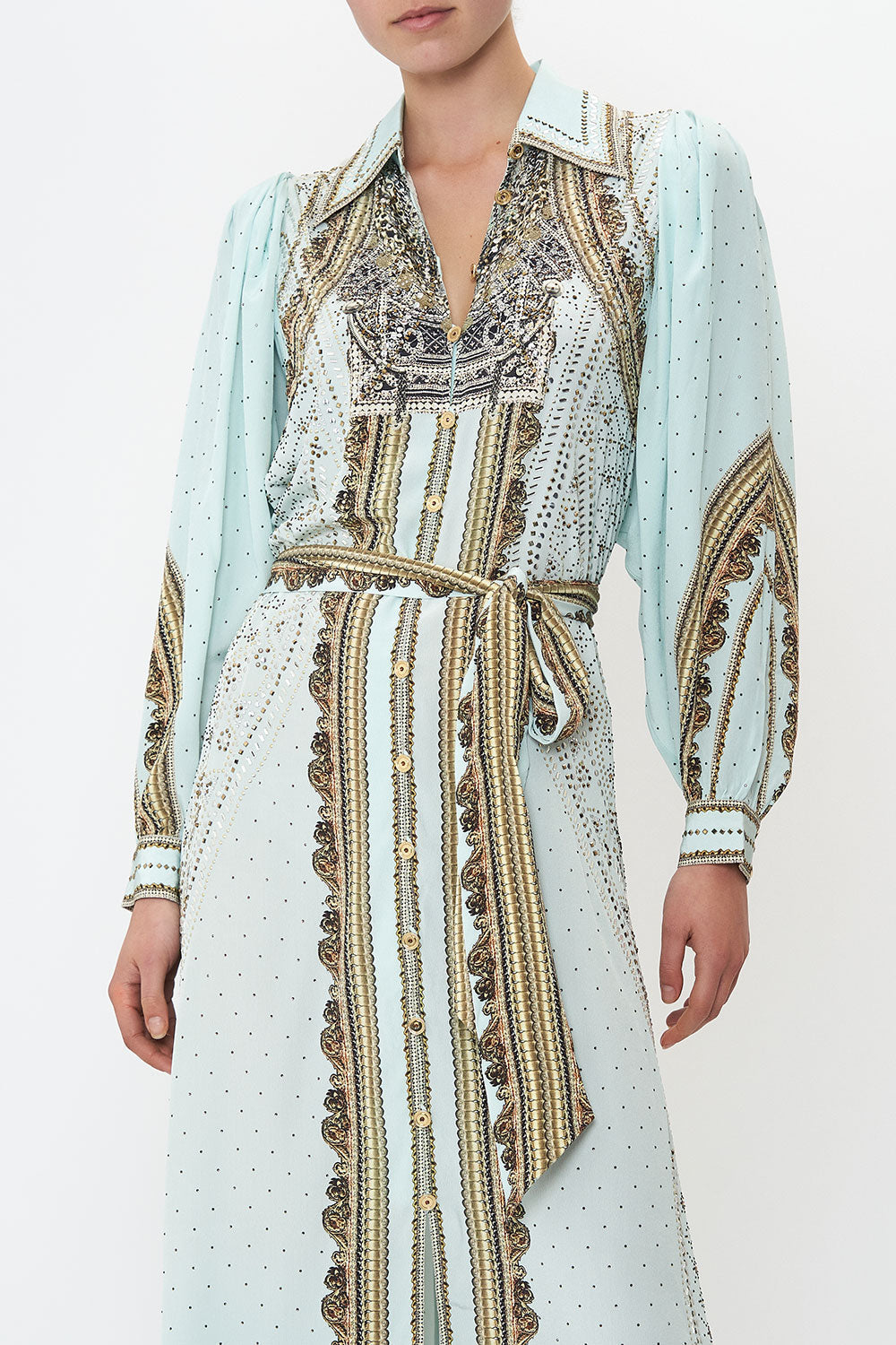 CAMILLA - Curved Collar Shirt Maxi Dress (S - AU 10)