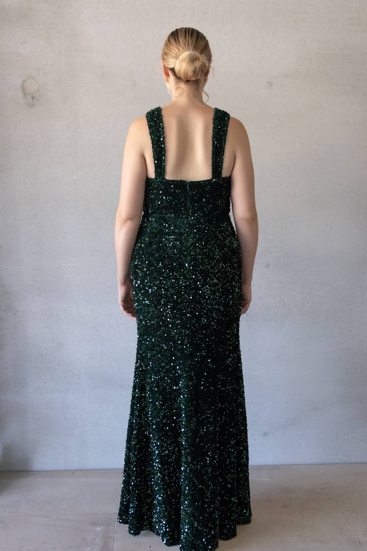 ALAMOUR THE LABEL - Zara Emerald Velvet Sequin Maxi Dress (L)