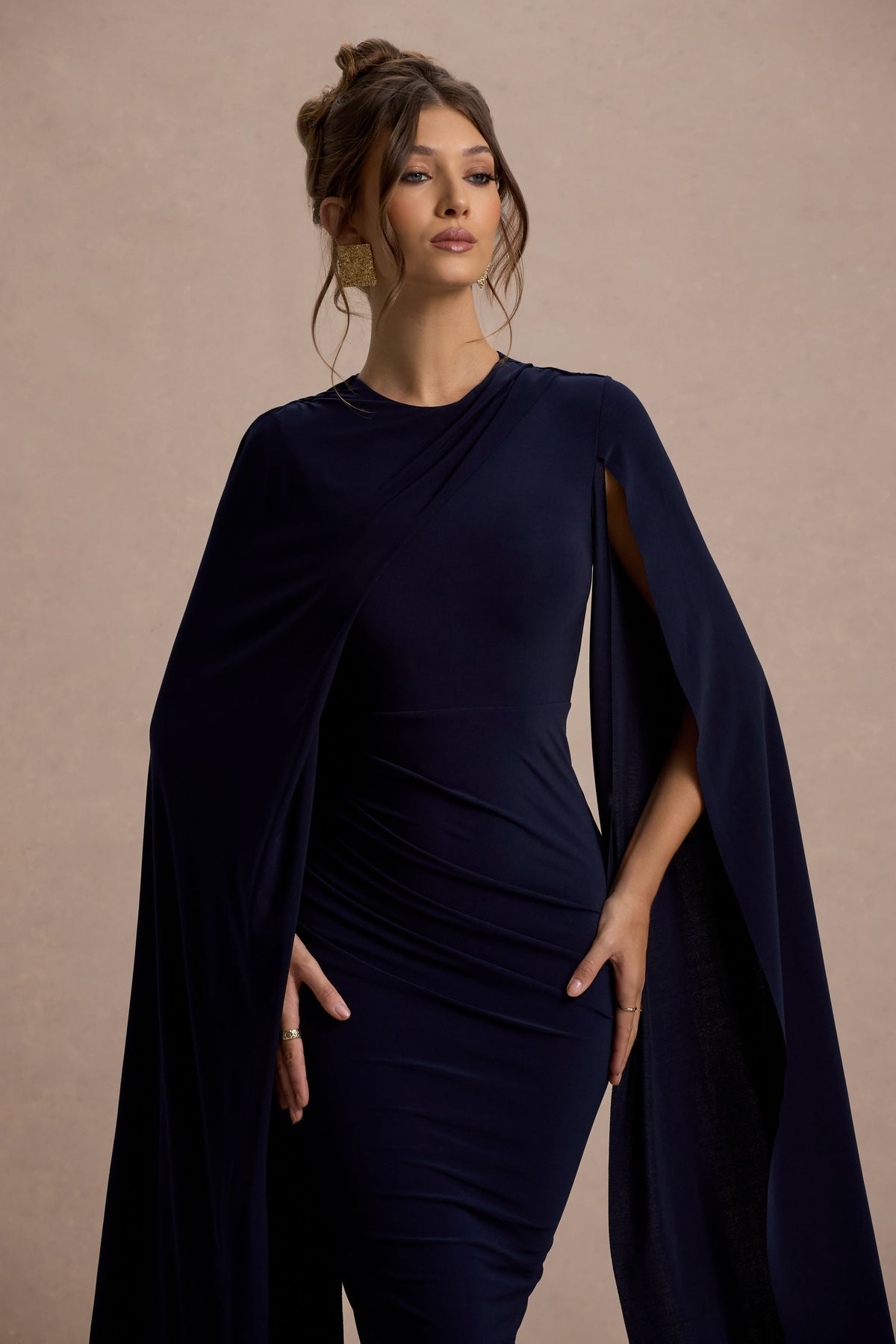 CLUB LONDON - Marysol Navy Cape midi dress (AU 16)