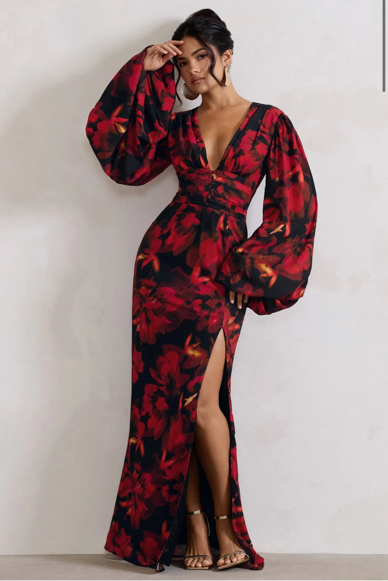 CLUB LONDON - Casarile V-neck, Balloon Sleeve Maxi Dress (AU 12)