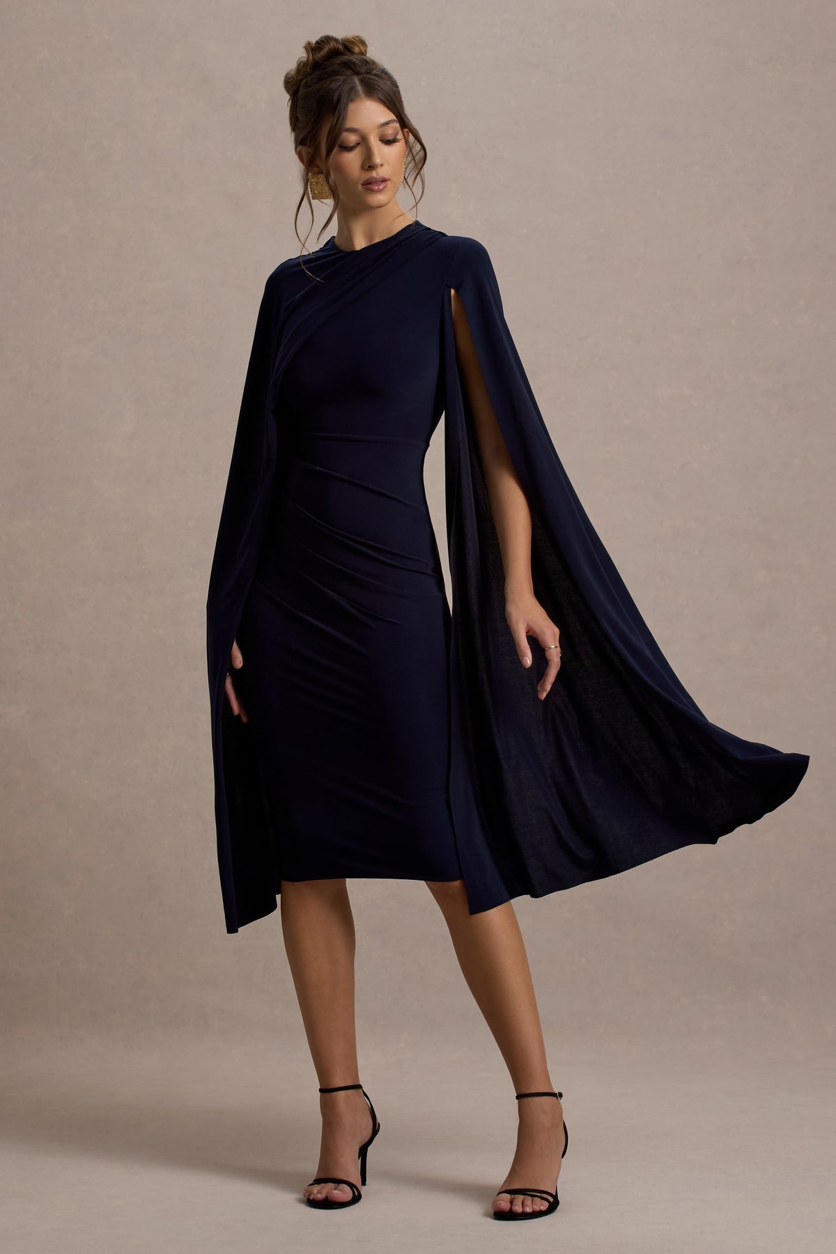 CLUB LONDON - Marysol Navy Cape midi dress (AU 16)