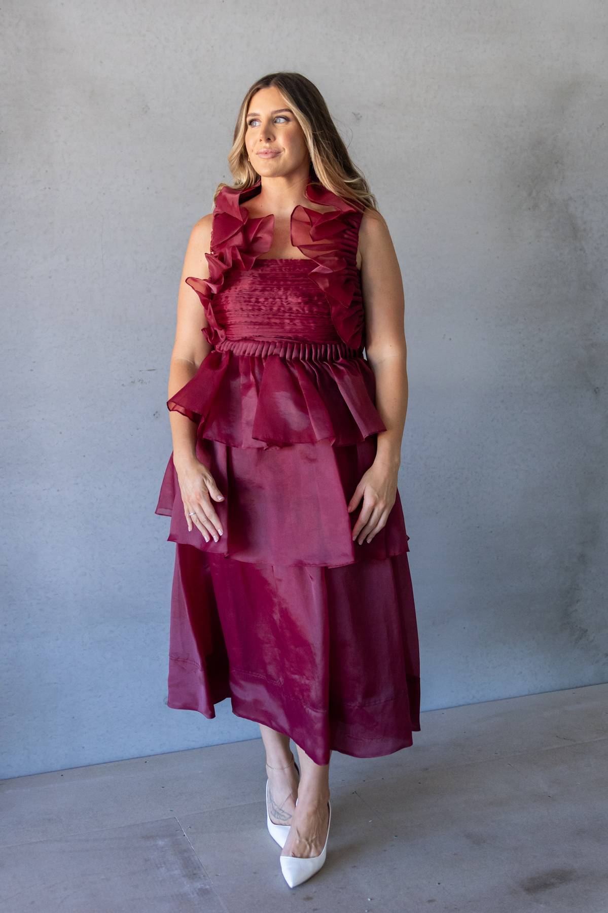 AJE - Asra Pleated Frill Midi Dress (AU 12) Tide & Tulle AJE - Asra Pleated Frill Midi Dress (AU 12) Tide & Tulle