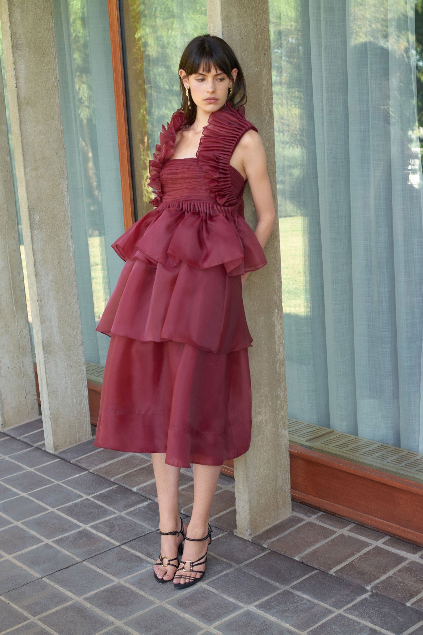 AJE - Asra Pleated Frill Midi Dress (AU 12)