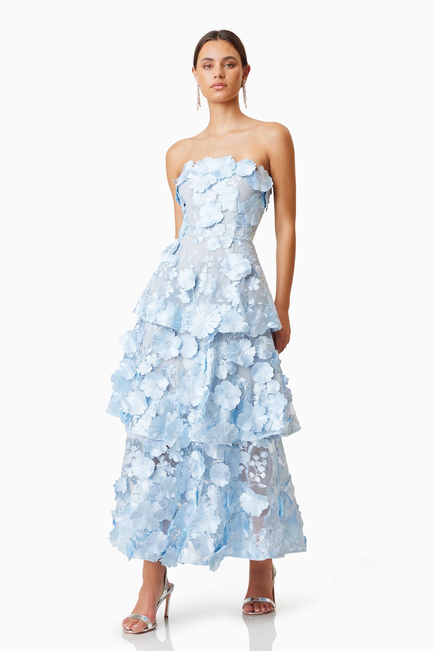 ELLIATT- Selene Maxi Tiered 3D Dress in Blue (XXL)