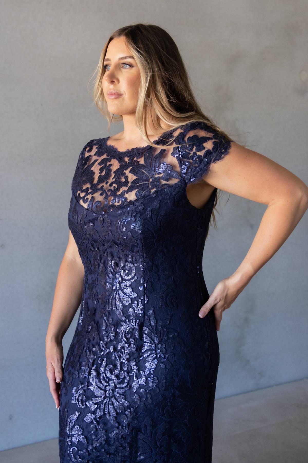 MONTIQUE - Navy Sequin Gown (AU 16)