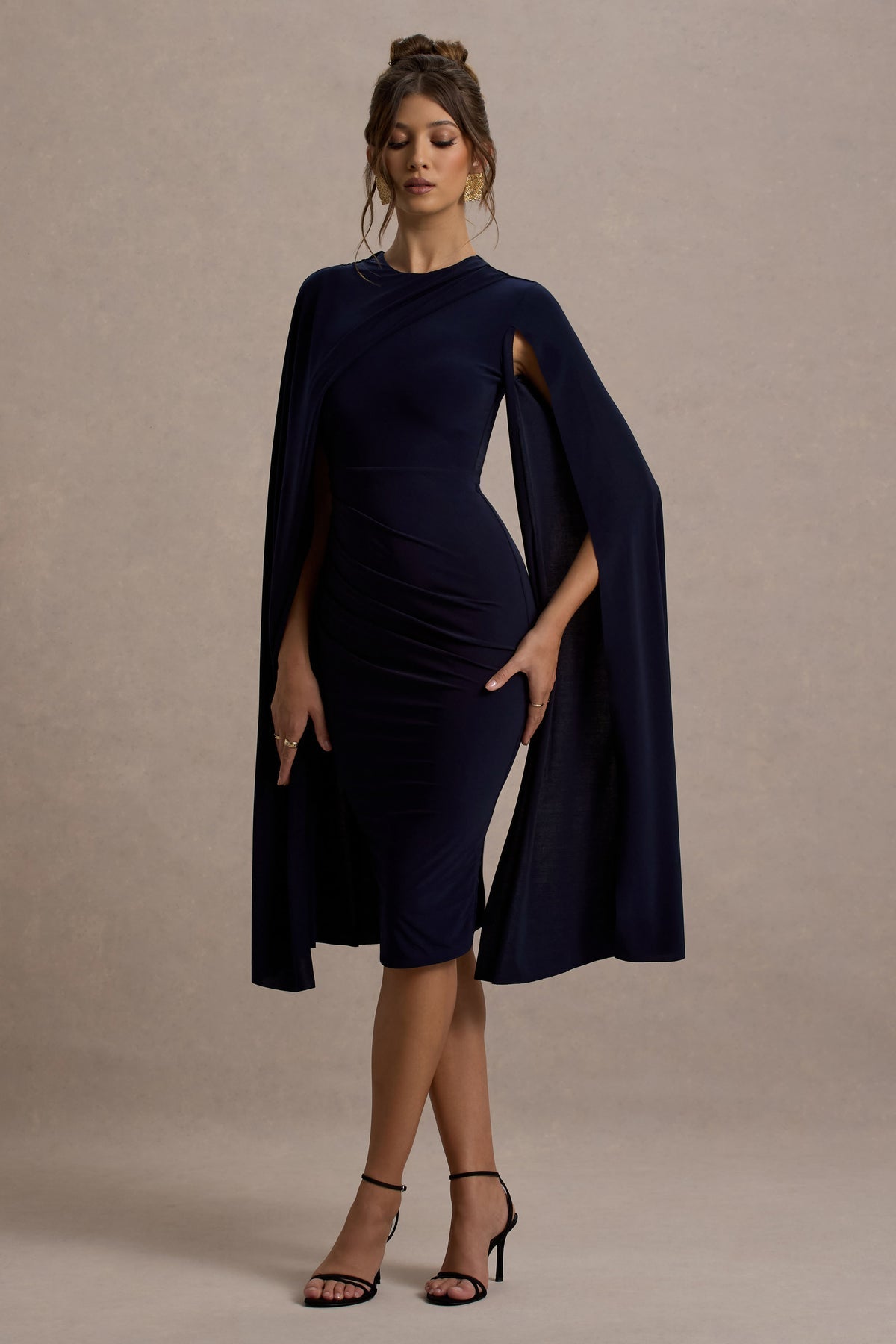 CLUB LONDON - Marysol Navy Cape midi dress (AU 16)