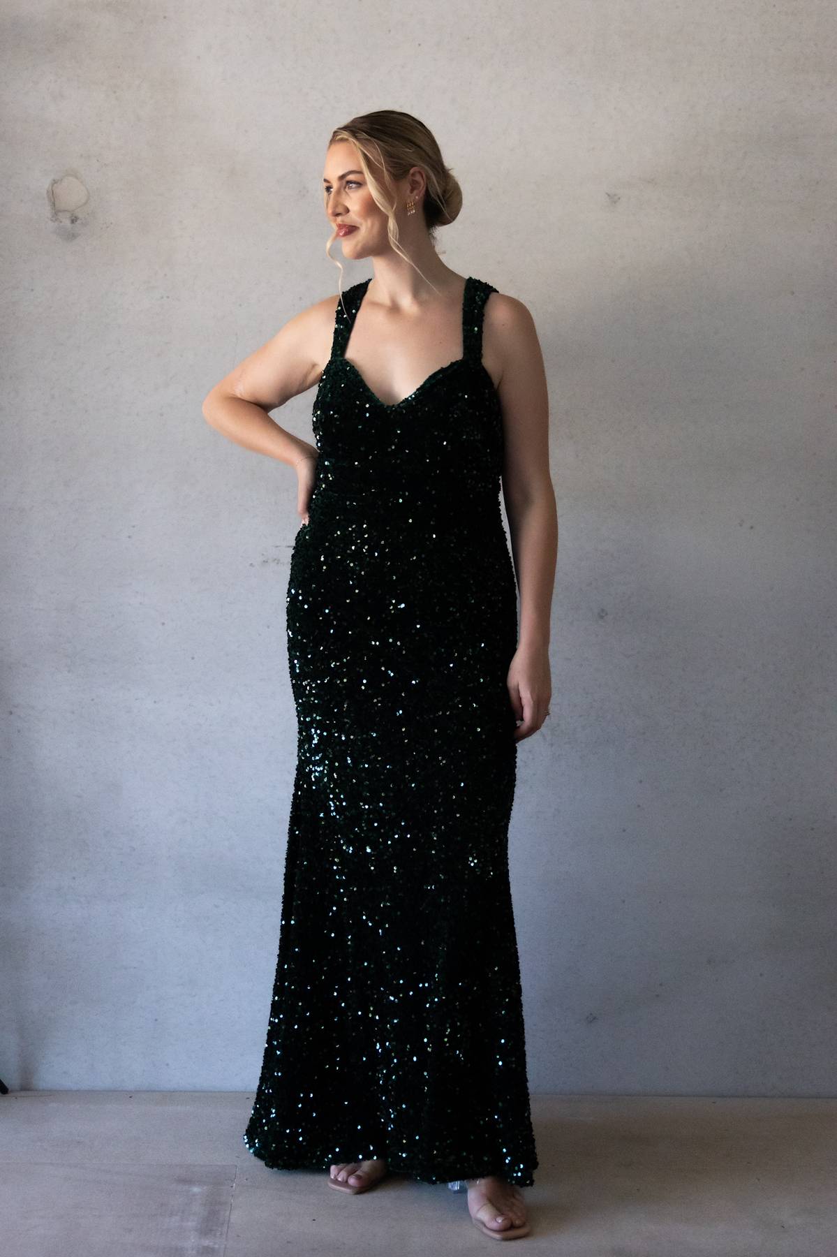 ALAMOUR THE LABEL - Zara Emerald Velvet Sequin Maxi Dress (L)