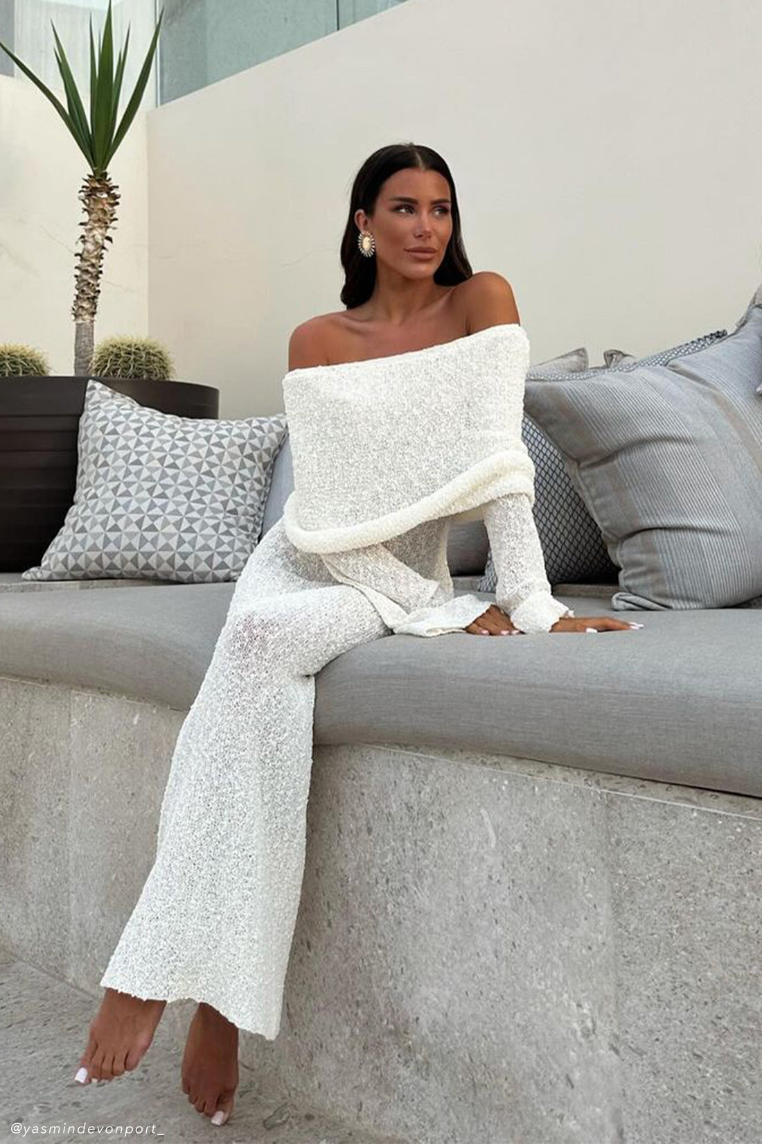 MESHKI - Marisol Off shoulder Boucle Maxi - Ivory (M)