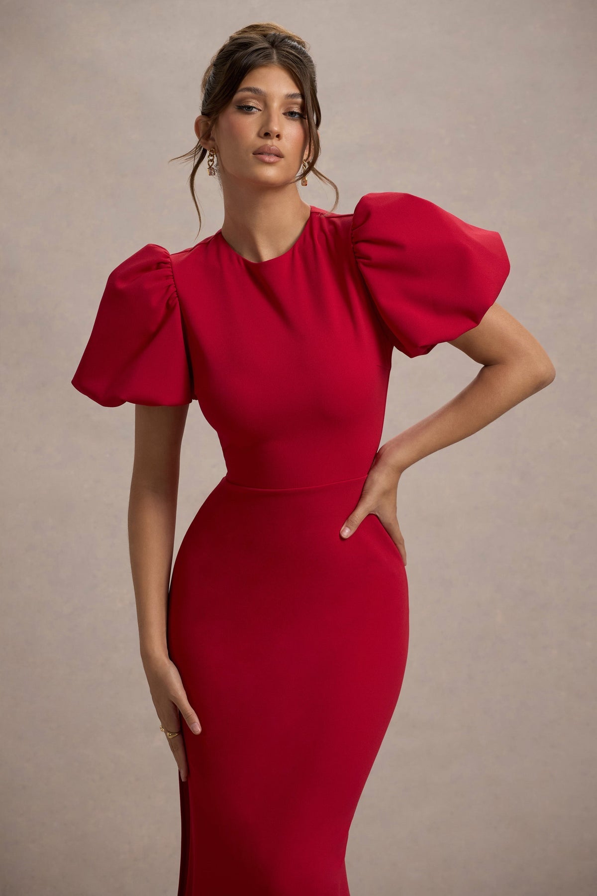 CLUB LONDON - Love Letters Red Puff Sleeve Maxi Dress (AU 18)