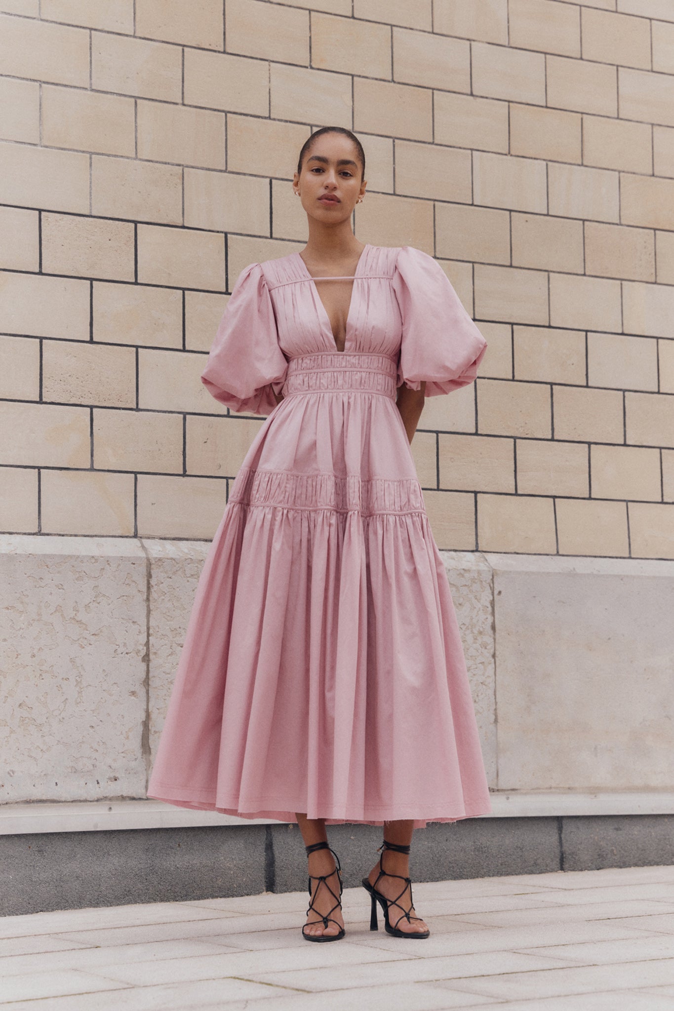 aje fallingwater ruched midi dress FALLINGWATER RUCHED MIDI DRESS (Aje)