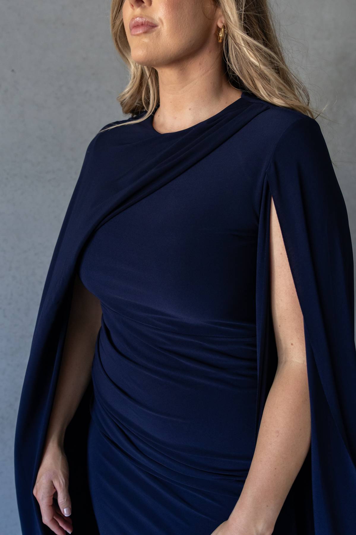 CLUB LONDON - Marysol Navy Cape midi dress (AU 16)