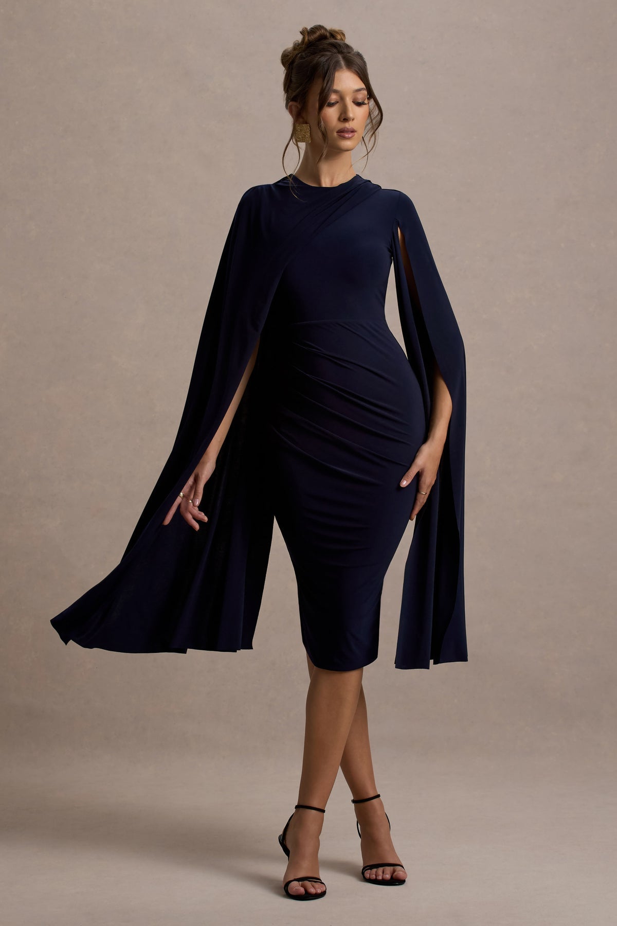 CLUB LONDON - Marysol Navy Cape midi dress (AU 16)
