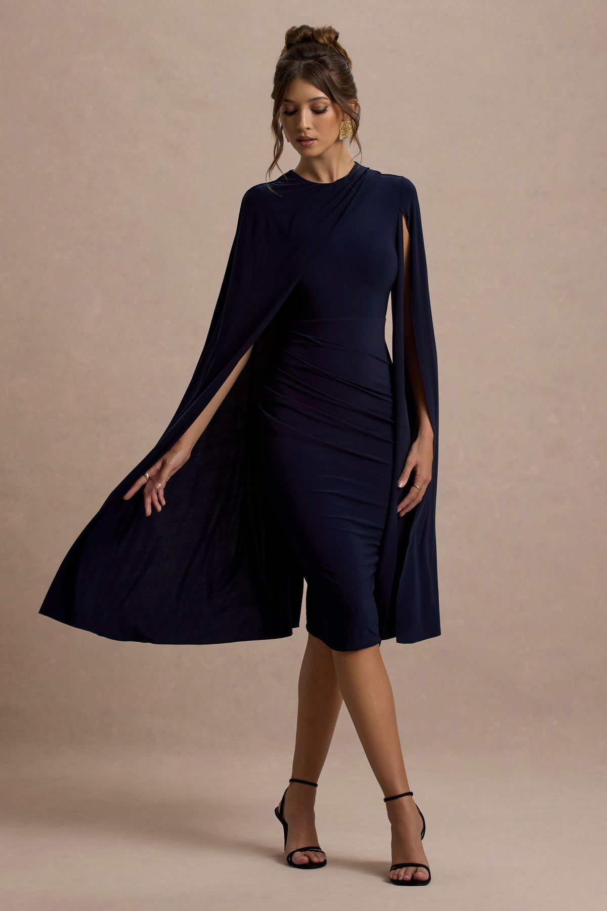 CLUB LONDON - Marysol Navy Cape midi dress (AU 16)