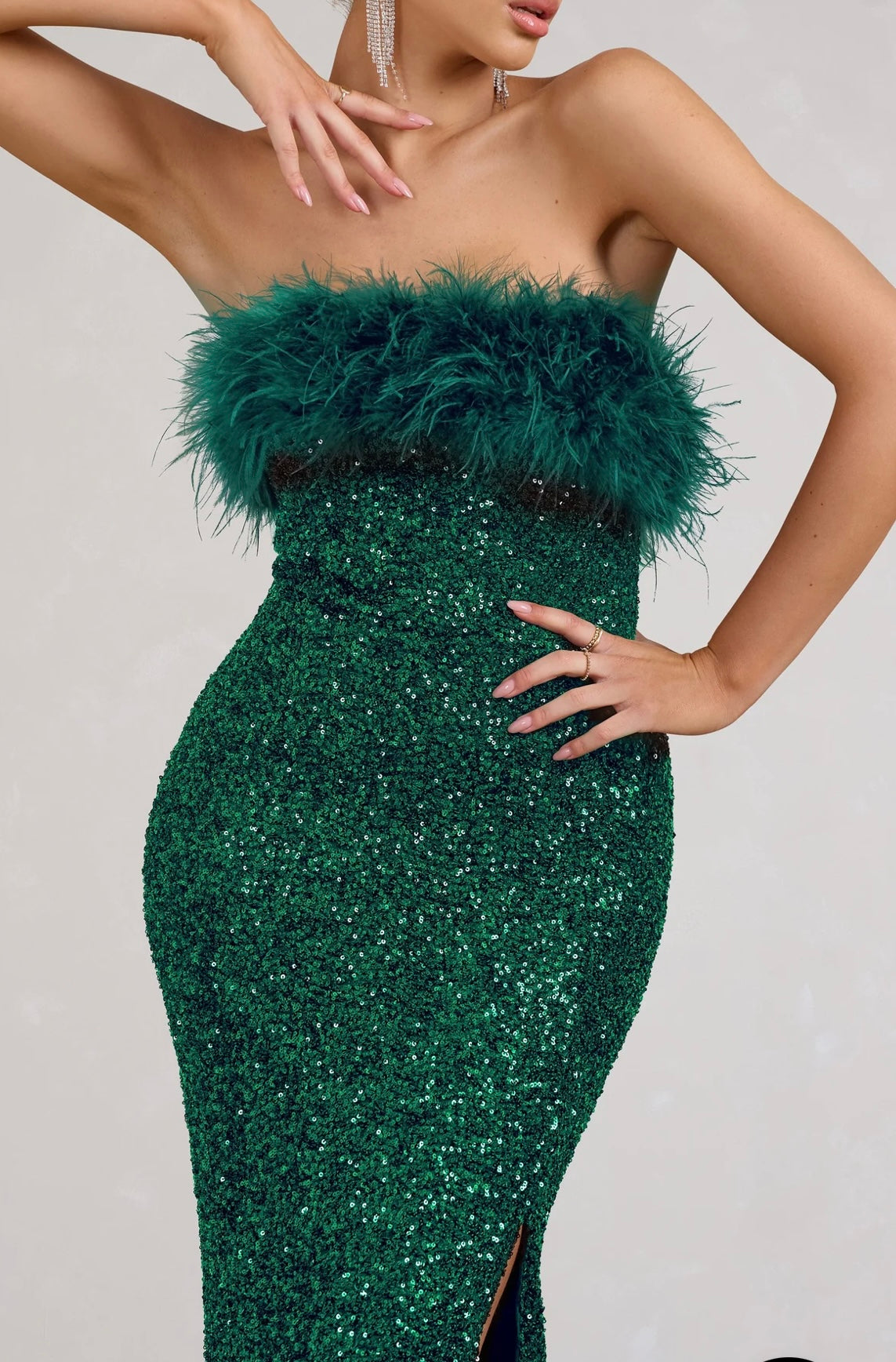 CLUB LONDON - Old Money Dress in Bottle Green Sequin (AU 8/10)