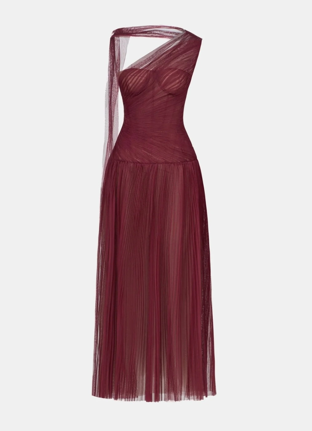 MONTSAND - Bordeaux Draped Midi Dress (Size L)