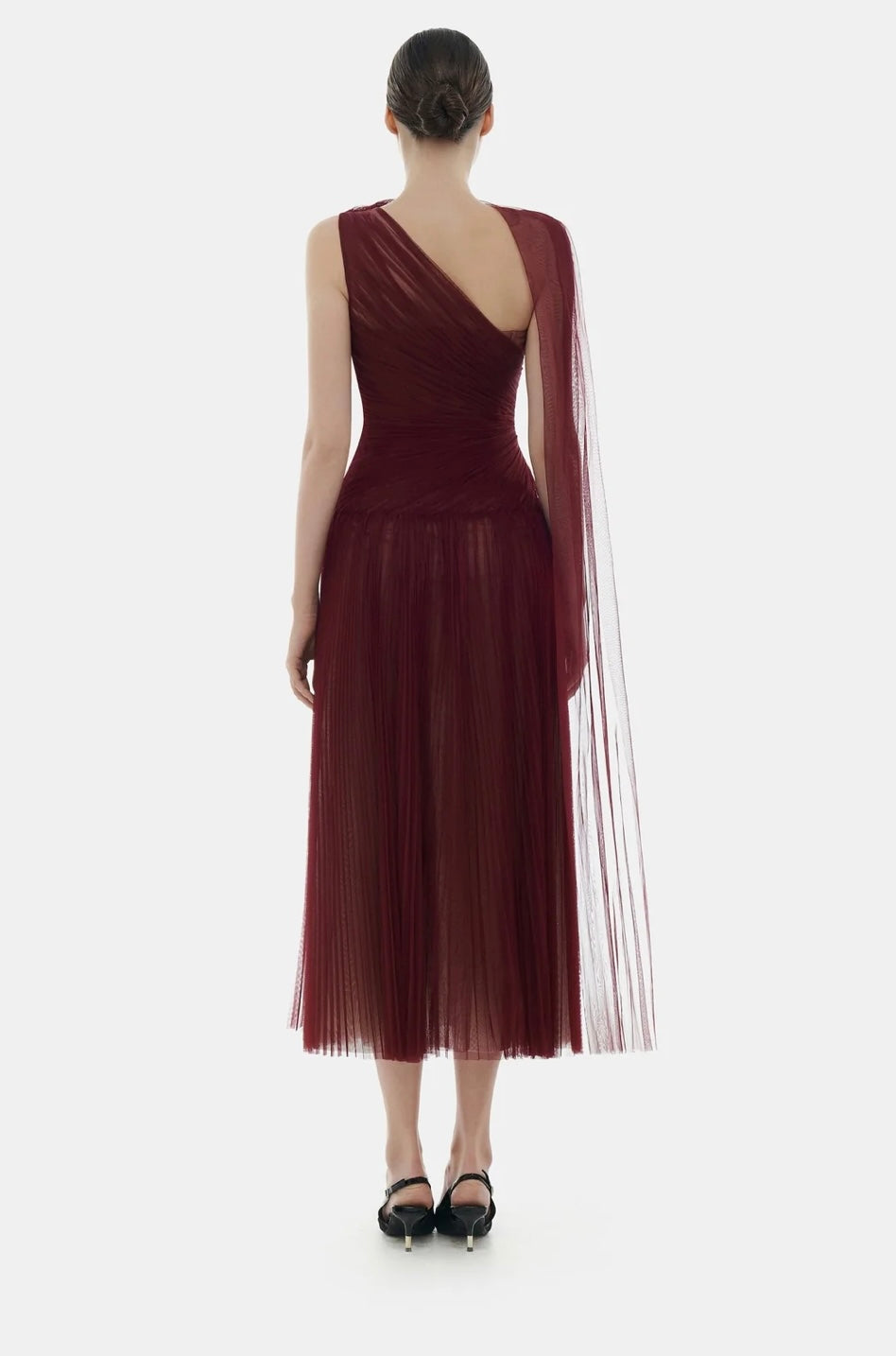 MONTSAND - Bordeaux Draped Midi Dress (Size L)