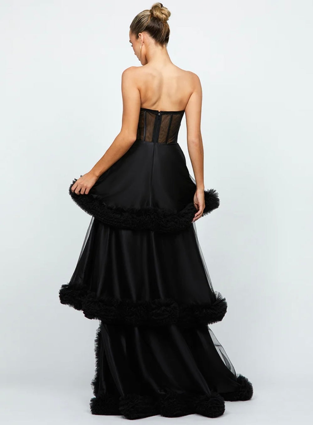 BARIANO - Mulligan Strapless Black Tiered Ball Gown (AU 10)