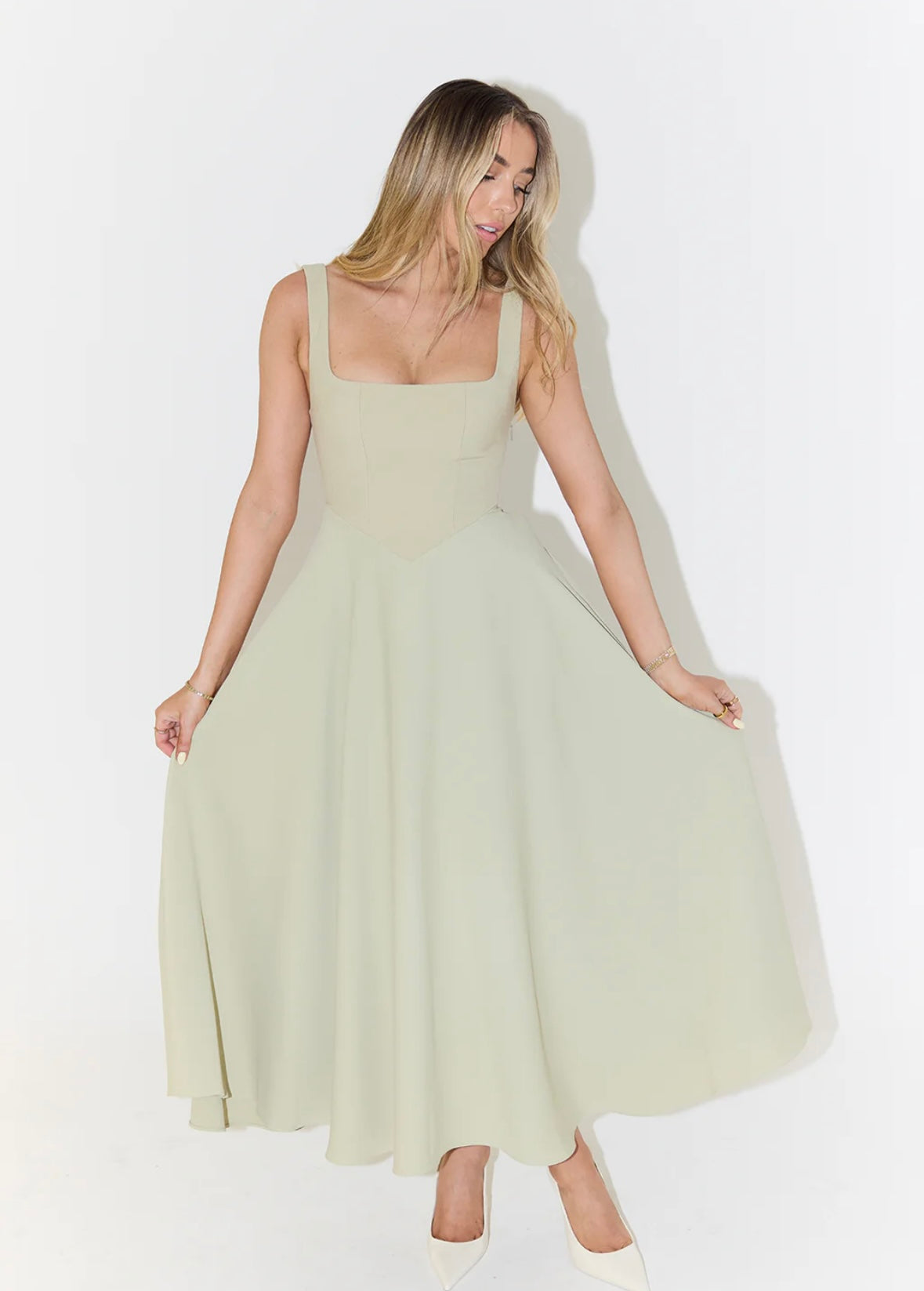 ODD MUSE - The Ultimate Muse High Waist Square Neck Midi in Sage