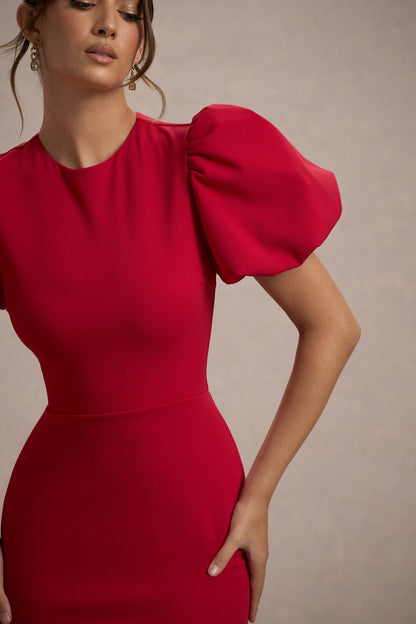 CLUB LONDON - Love Letters Red Puff Sleeve Maxi Dress (AU 18)