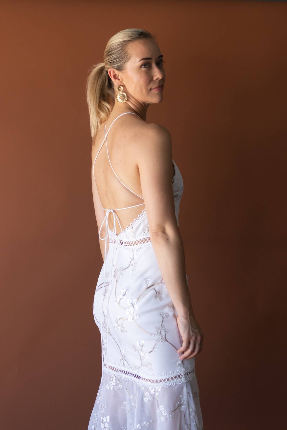 TWO SISTERS - White Lace Midi Dress (AU 10)