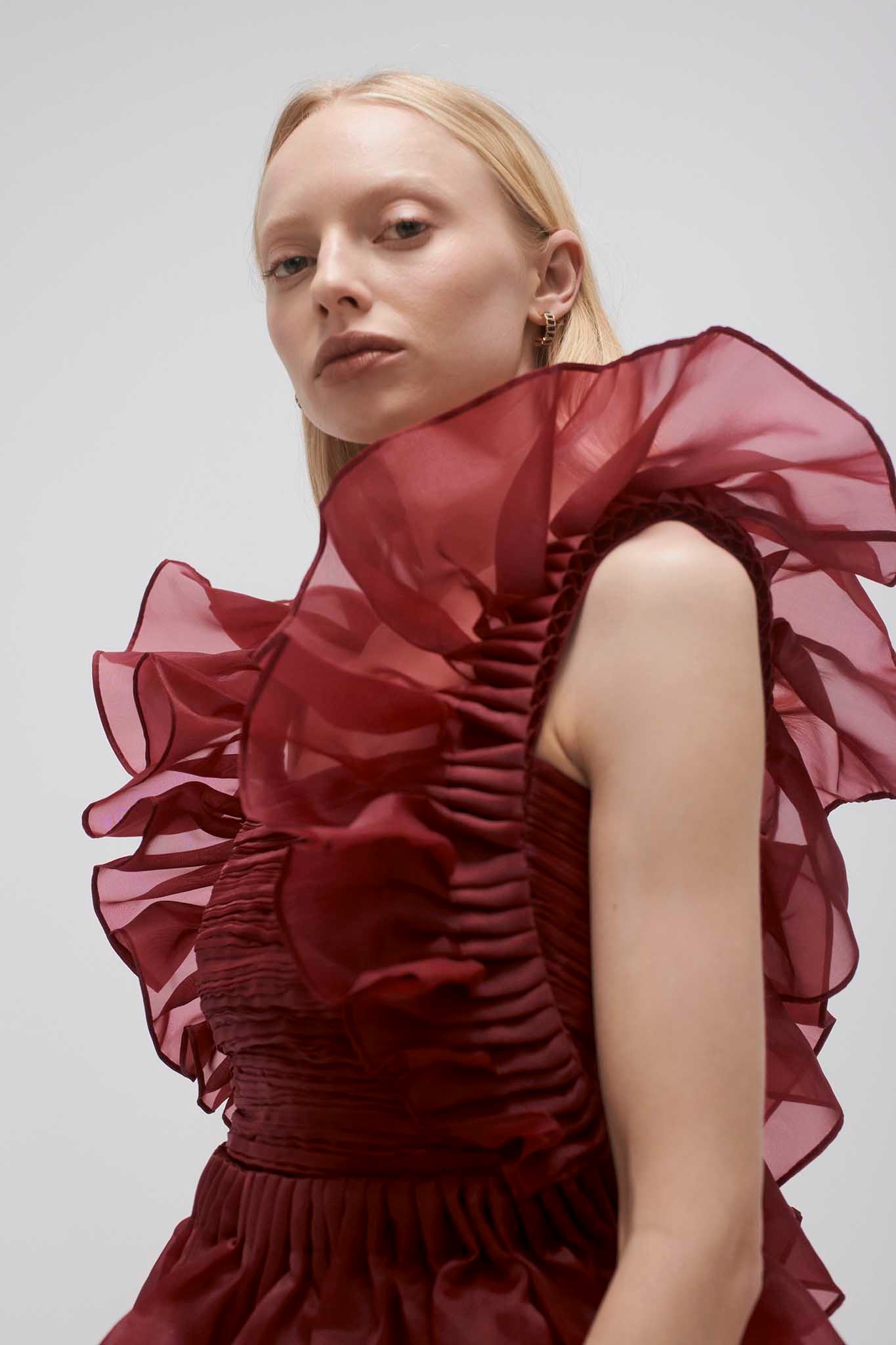AJE - Asra Pleated Frill Midi Dress (AU 12)