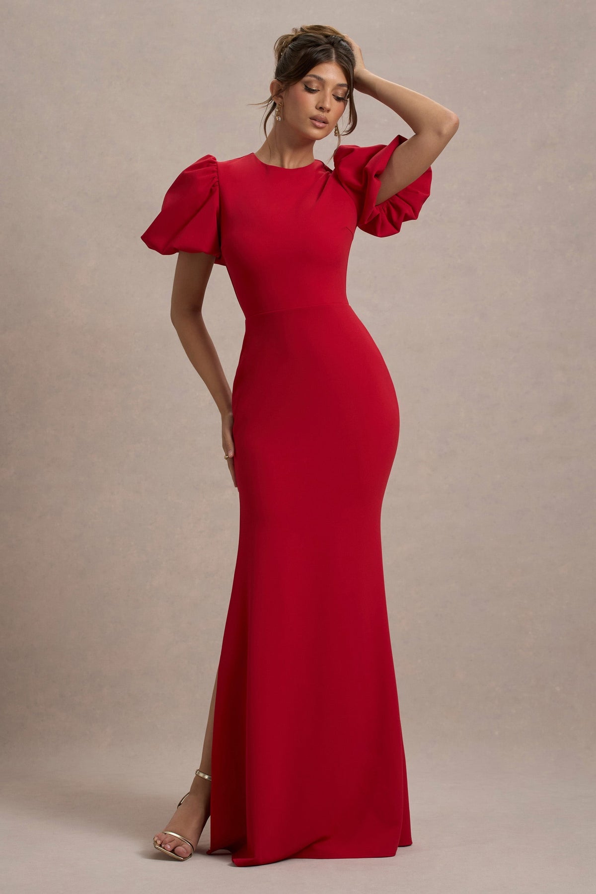 CLUB LONDON - Love Letters Red Puff Sleeve Maxi Dress (AU 18)