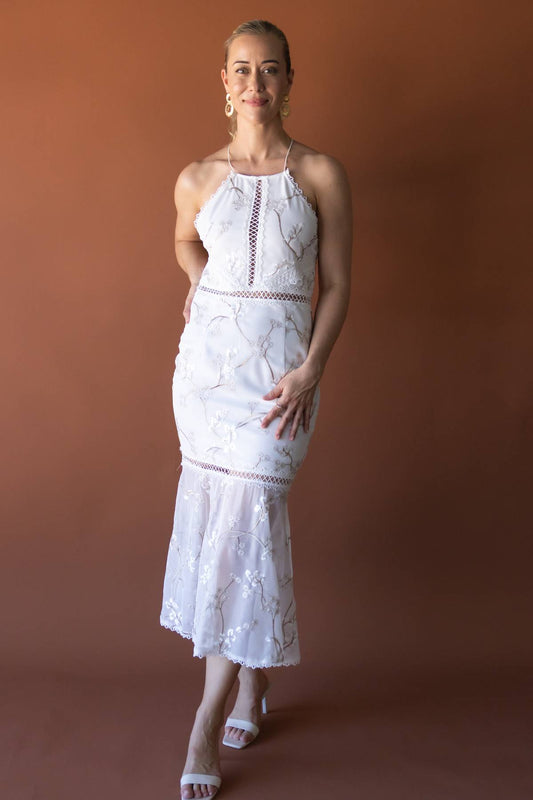 TWO SISTERS - White Lace Midi Dress (AU 10)