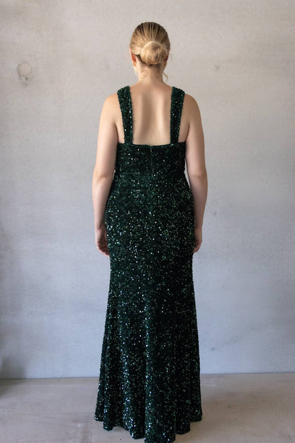ALAMOUR THE LABEL - Zara Emerald Velvet Sequin Maxi Dress (L)