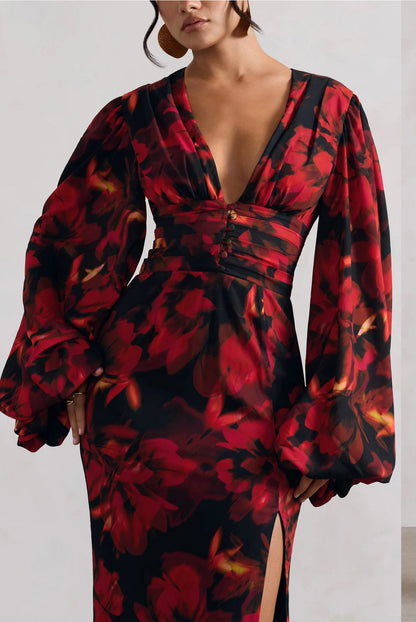 CLUB LONDON - Casarile V-neck, Balloon Sleeve Maxi Dress (AU 12)