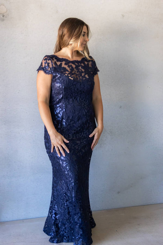 MONTIQUE - Navy Sequin Gown (AU 16)