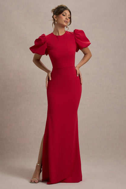 CLUB LONDON - Love Letters Red Puff Sleeve Maxi Dress (AU 18)