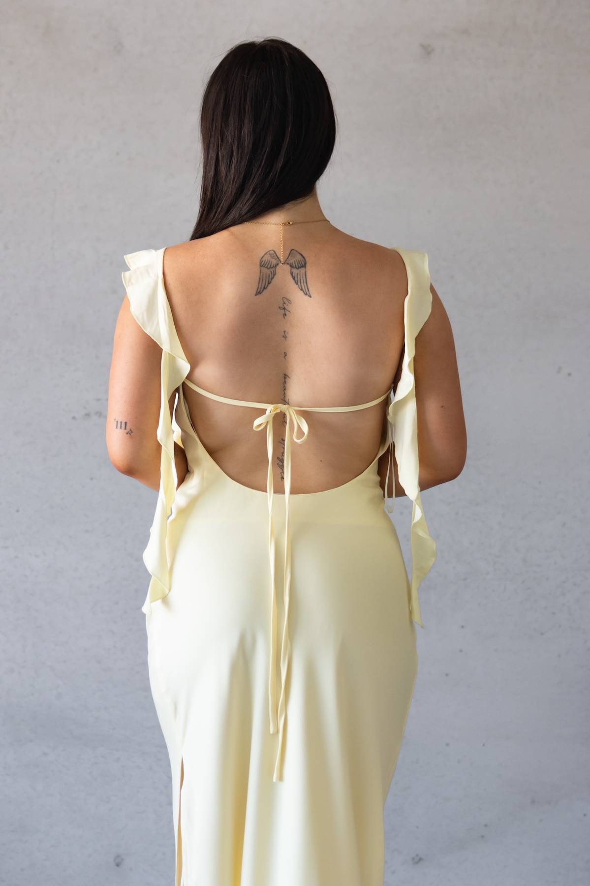 LUCK & TROUBLE - Slight Cowl Ruffle Maxi Dress (AU 10)