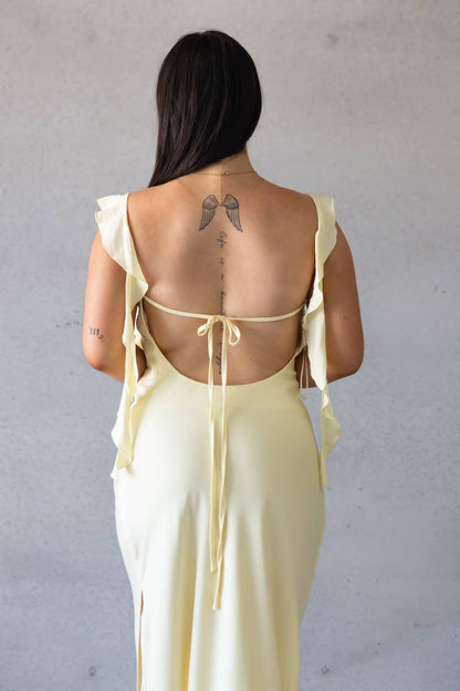 LUCK & TROUBLE - Slight Cowl Ruffle Maxi Dress (AU 10)