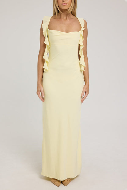 LUCK & TROUBLE - Slight Cowl Ruffle Maxi Dress (AU 10)