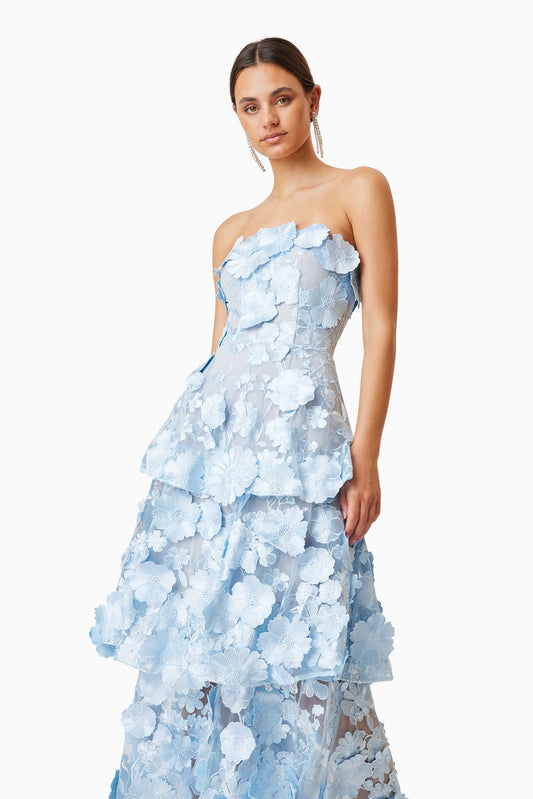 ELLIATT- Selene Maxi Tiered 3D Dress in Blue (XXL)