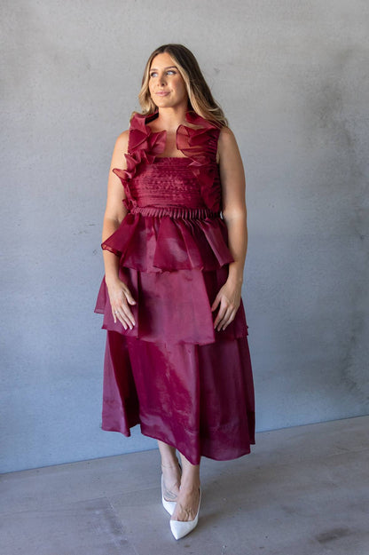 AJE - Asra Pleated Frill Midi Dress (AU 12)