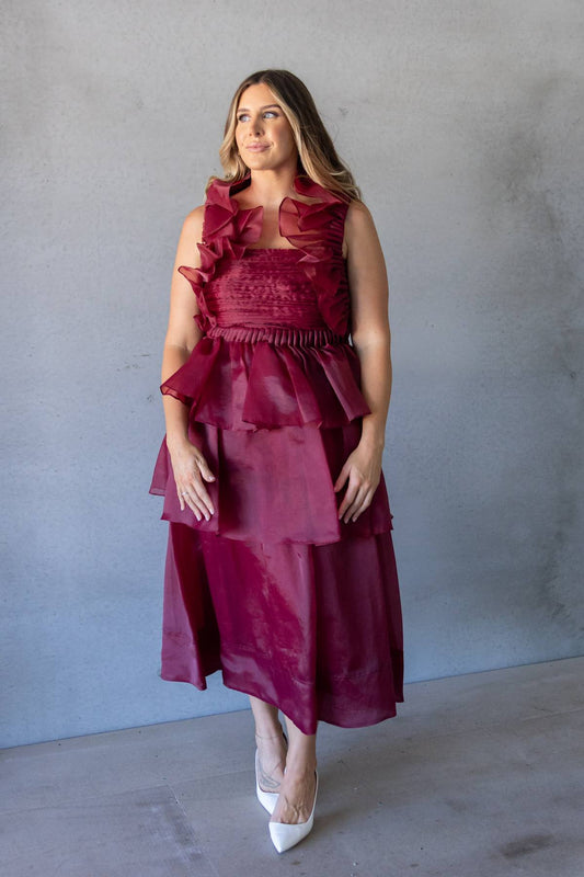 AJE - Asra Pleated Frill Midi Dress (AU 12)