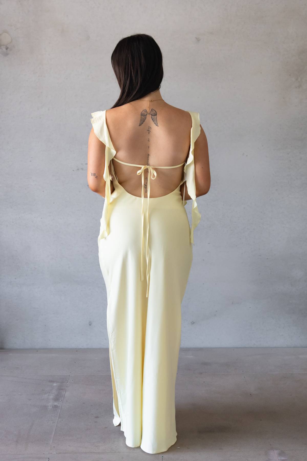 LUCK & TROUBLE - Slight Cowl Ruffle Maxi Dress (AU 10)