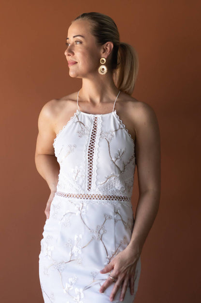TWO SISTERS - White Lace Midi Dress (AU 10)