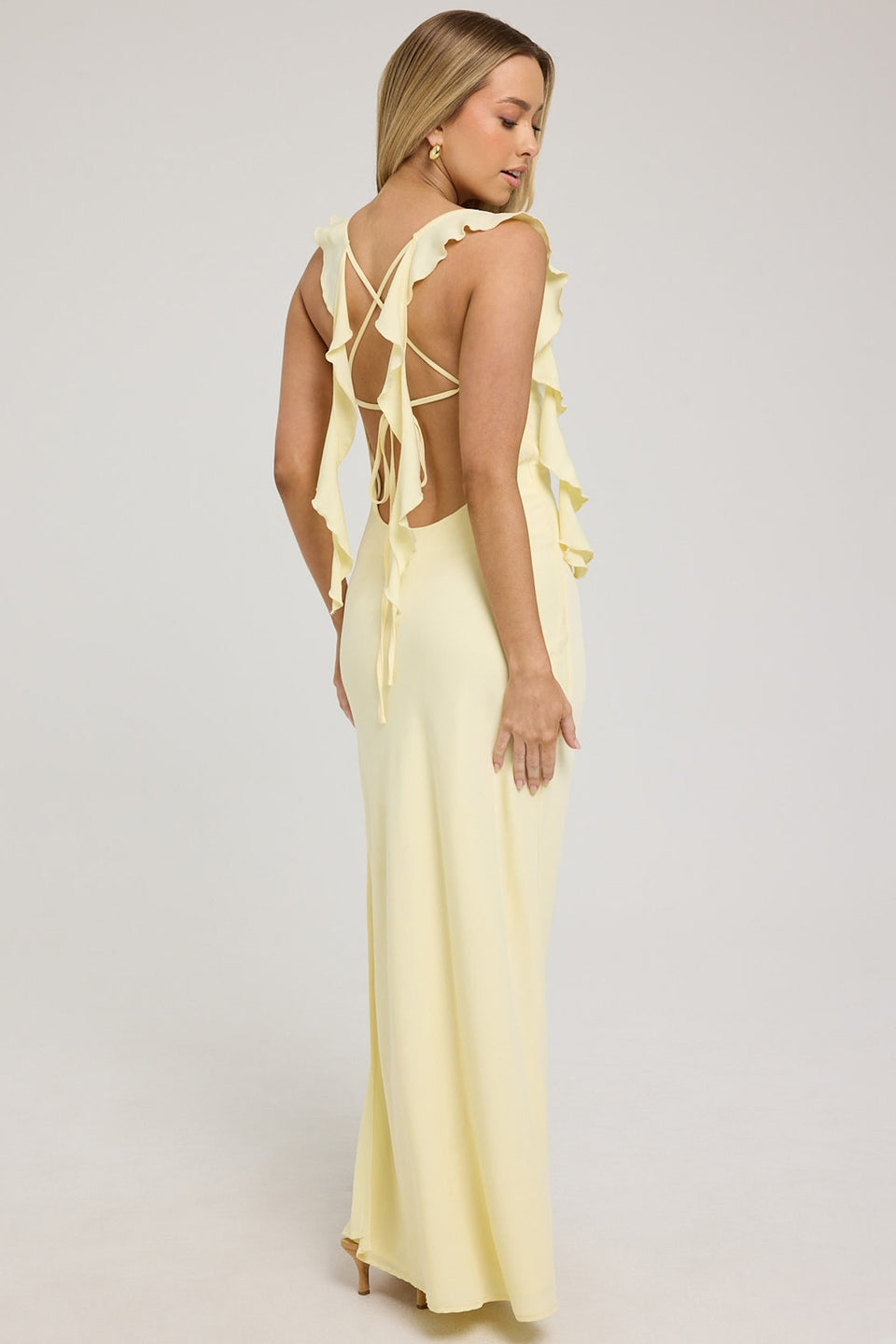 LUCK & TROUBLE - Slight Cowl Ruffle Maxi Dress (AU 10)