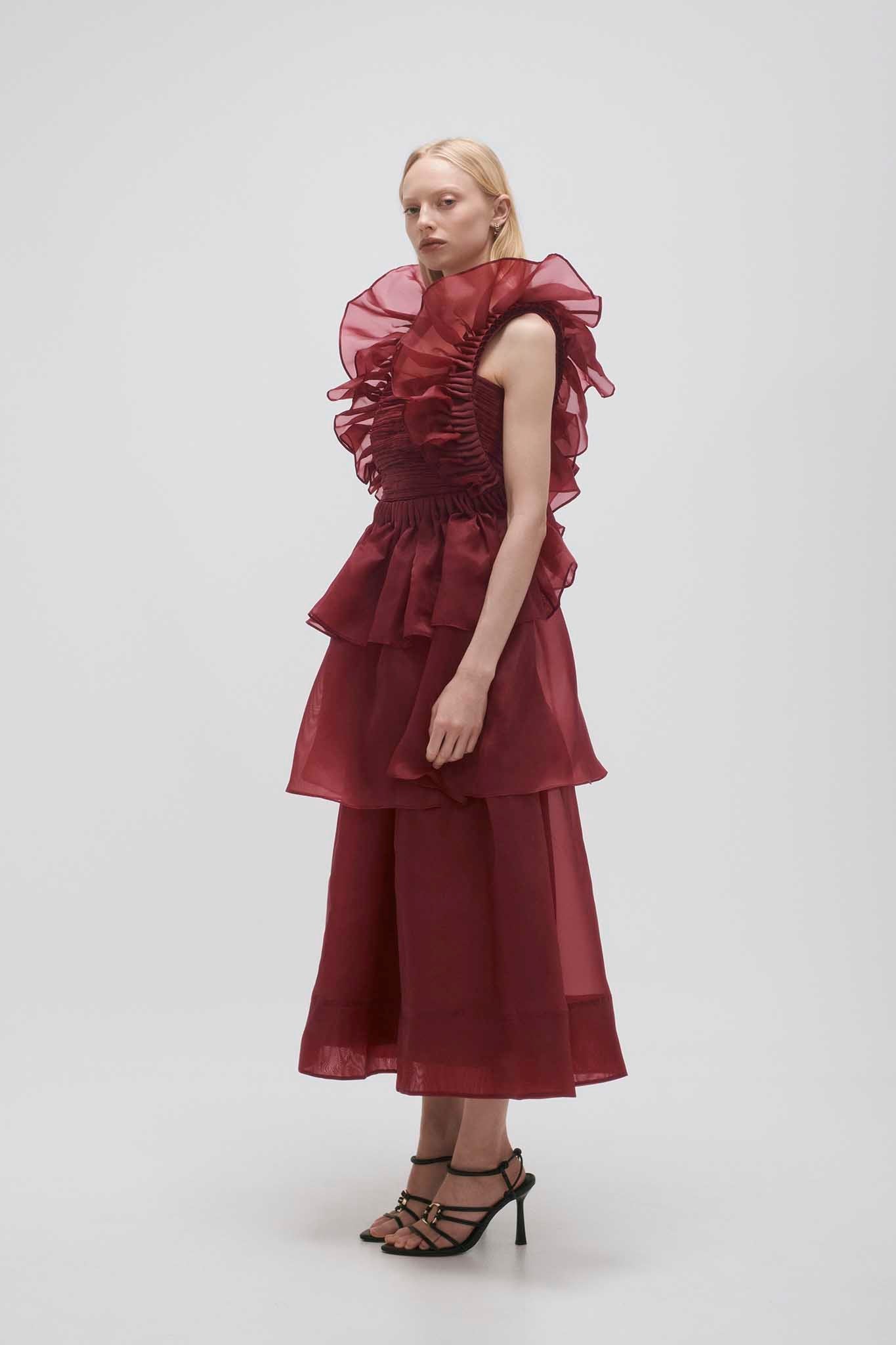 AJE - Asra Pleated Frill Midi Dress (AU 12)