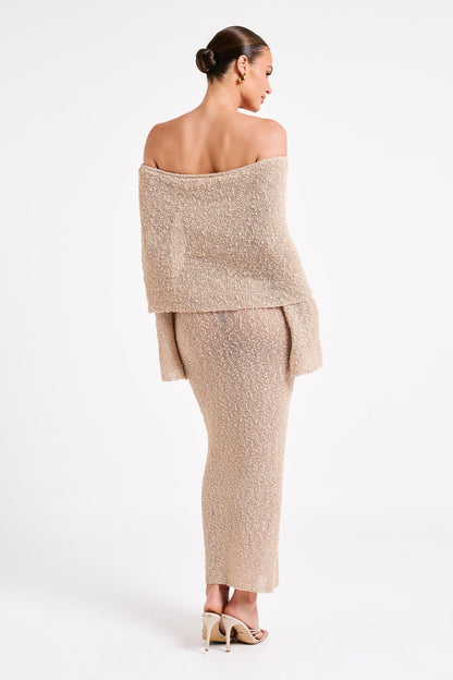 MESHKI - Marisol Off shoulder Boucle Maxi (XS)