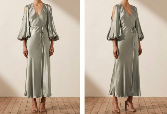 La Lune Sleeve Wrap Dress in Sage Green