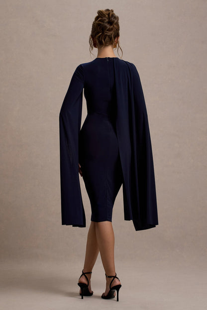 CLUB LONDON - Marysol Navy Cape midi dress (AU 16)