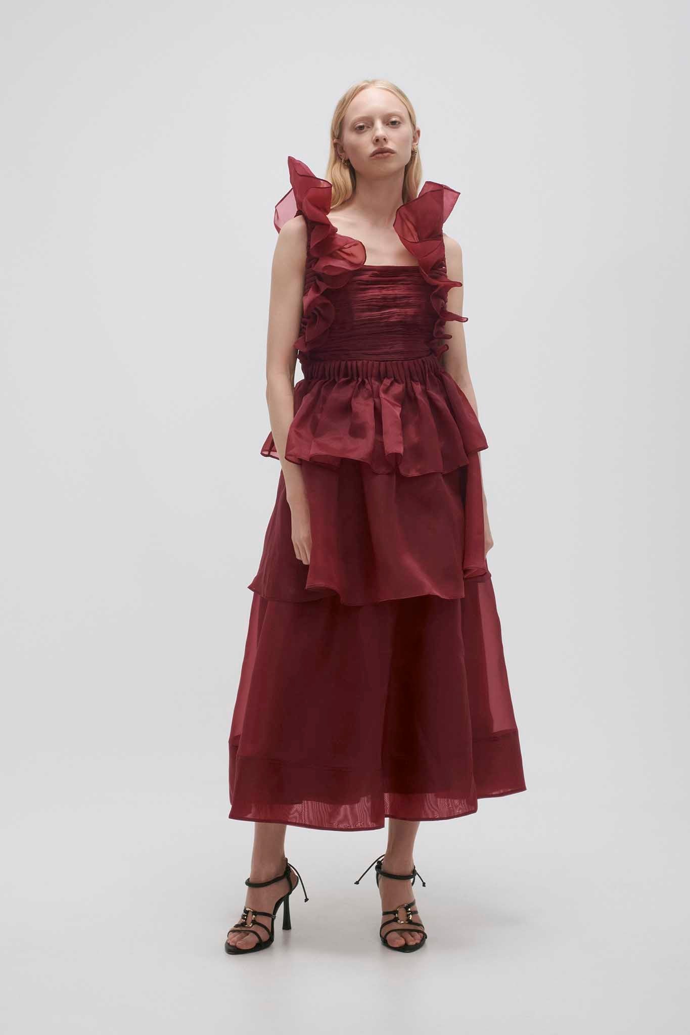 AJE - Asra Pleated Frill Midi Dress (AU 12)