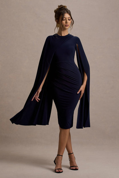 CLUB LONDON - Marysol Navy Cape midi dress (AU 16)