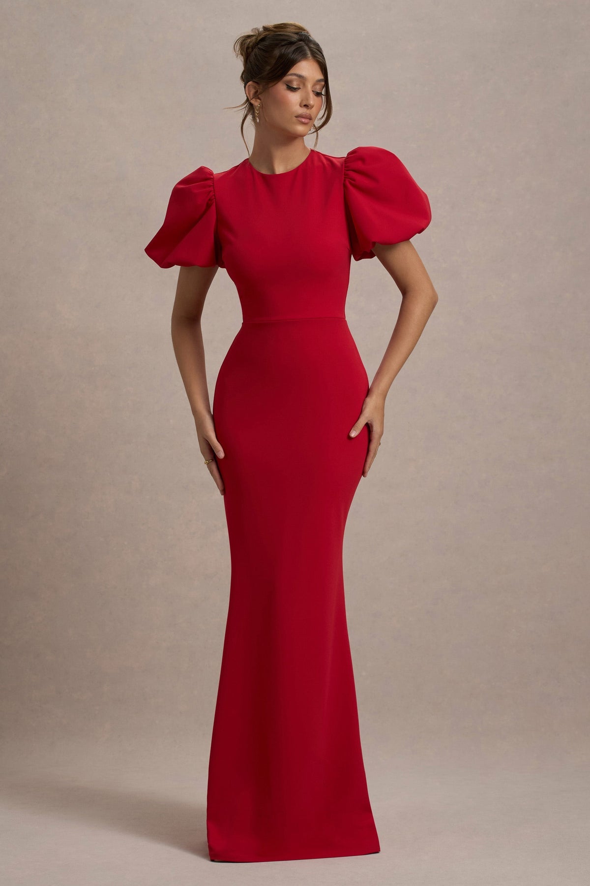 CLUB LONDON - Love Letters Red Puff Sleeve Maxi Dress (AU 18)