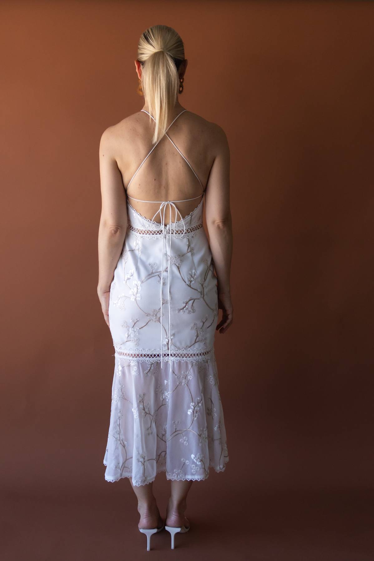 TWO SISTERS - White Lace Midi Dress (AU 10)