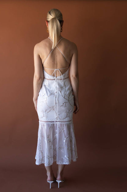 TWO SISTERS - White Lace Midi Dress (AU 10)